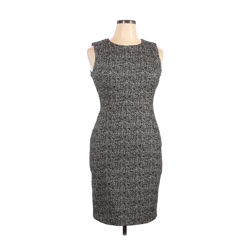 New Calvin Klein Size 14 Metallic Mélange Sheath Dress Textured Black White Gold